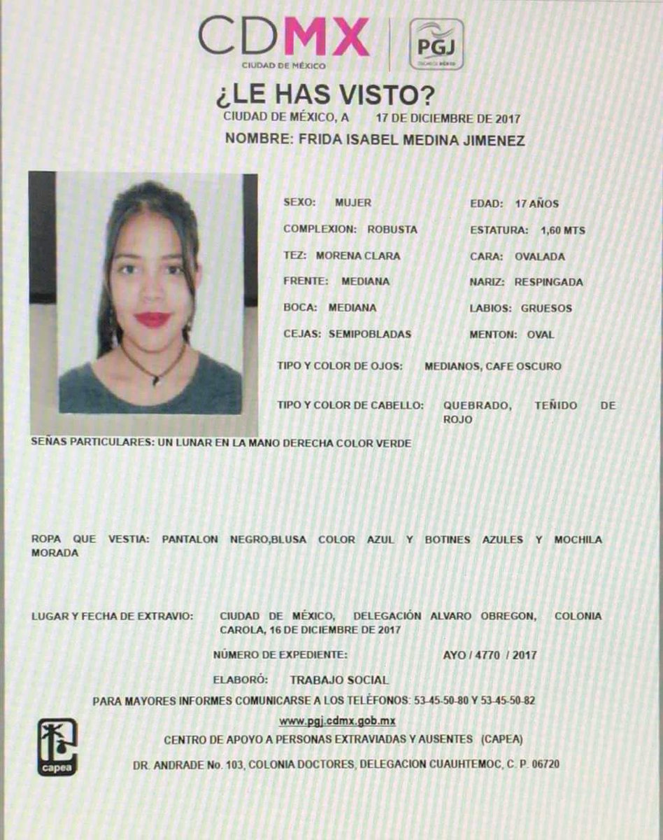 alexguzmanrod's tweet photo. Difundir por favor. Frida Isabel no aparece desde el sábado 16 de diciembre. https://t.co/6R27zLui7k