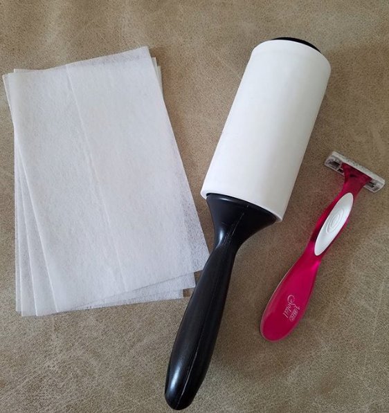 Great tools to remove lint from Pea Coat if you don't have a "fabric shaver". Don't press too hard with razor, you don't want holes. The dryer sheet will help prevent/reduce lint by reducing the static.