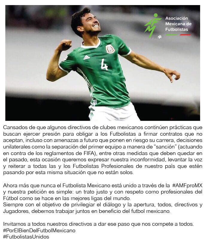 Estamos contigo y con ustedes. Estamos unidos. #porelbiendelfutbolmexicano 🇲🇽 #futbolistasunidos