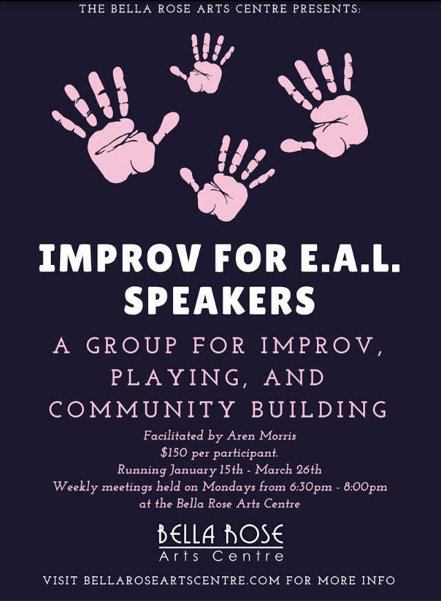 ArenAmorris's tweet photo. New class I am teaching @BellaRoseArts Jan-March 2018 IMPROV FOR EAL, 18yo+. Max 20 spots. PLS RT &amp; visit https://t.co/d4Bw6GHJ7p for more info. https://t.co/3l5kgiPnN5