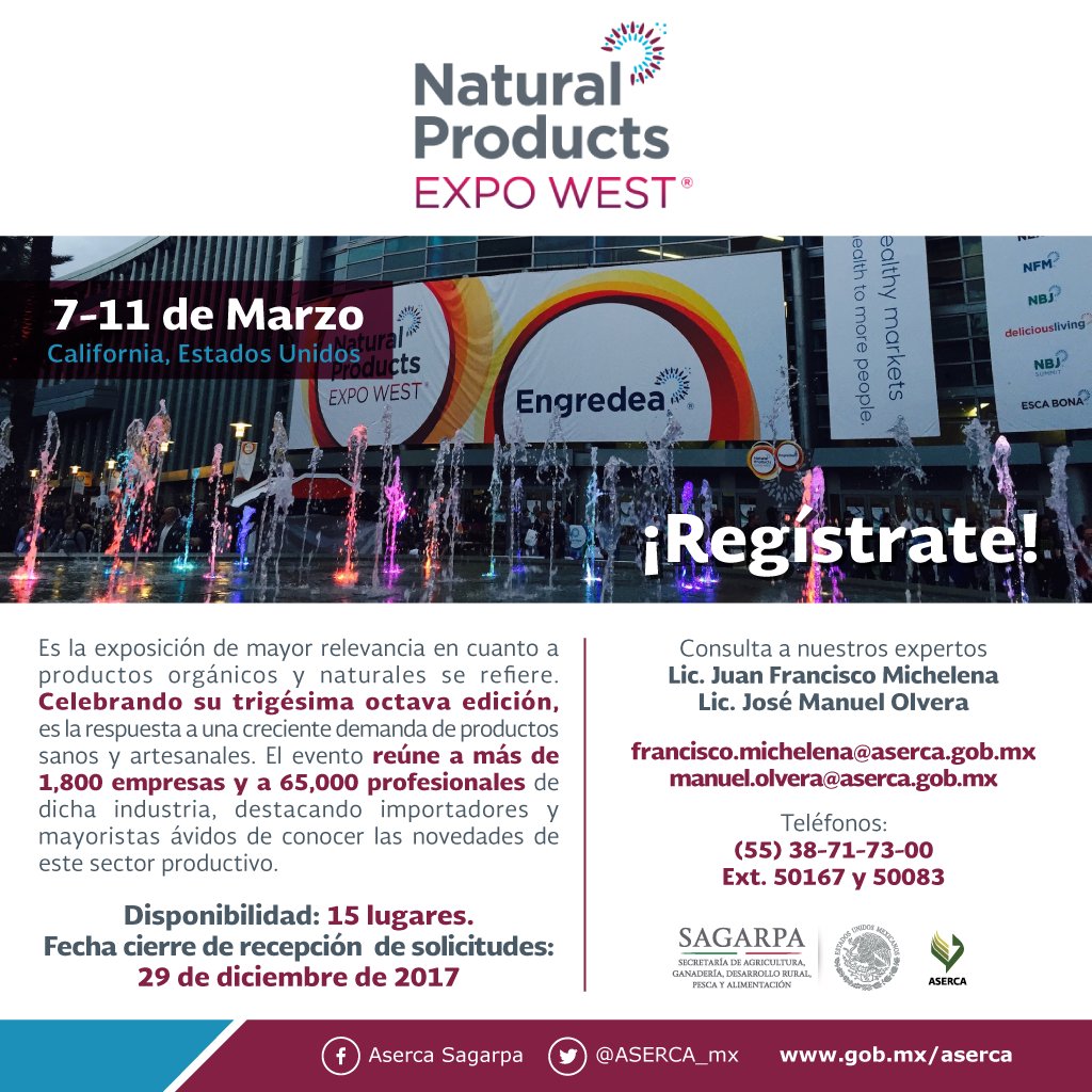 asercamx's tweet photo. Se acerca la @NatProdExpo, el evento de productos naturales, orgánicos y saludables más grande del mundo.

¡Asiste! https://t.co/k59xClmsrN