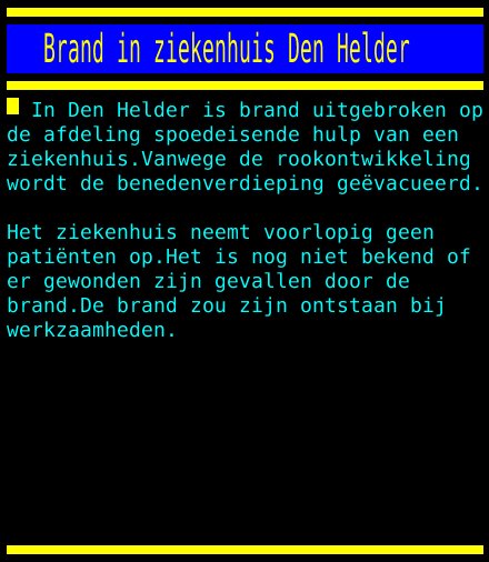 Teletekst's tweet photo. Brand in ziekenhuis Den Helder https://t.co/e9IAOI0Qpk