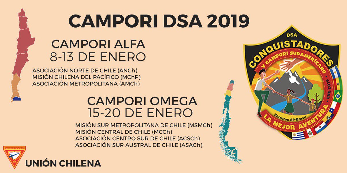 ministeriojoven's tweet photo. ¡¡IMPORTANTE!! 🤔🤔 Como ya sabemos, el #campori de la #DSA se llevará adelante en dos ediciones, por lo que los campos administrativos de la #UniónChilena participaremos de la siguiente forma. Maranatha!!!! #AlfaYOmega @PrJuanfernande @stanleyarco @prccampitelli @iasdchile https://t.co/KwXrs2rIru