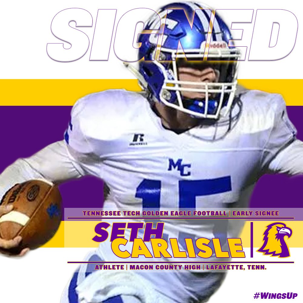 TNTechFootball's tweet photo. Welcome to the Golden Eagles, Seth Carlisle! #WingsUp #ChristmasCameEarly #DecemberSigningDay https://t.co/IrOZF8lcCy