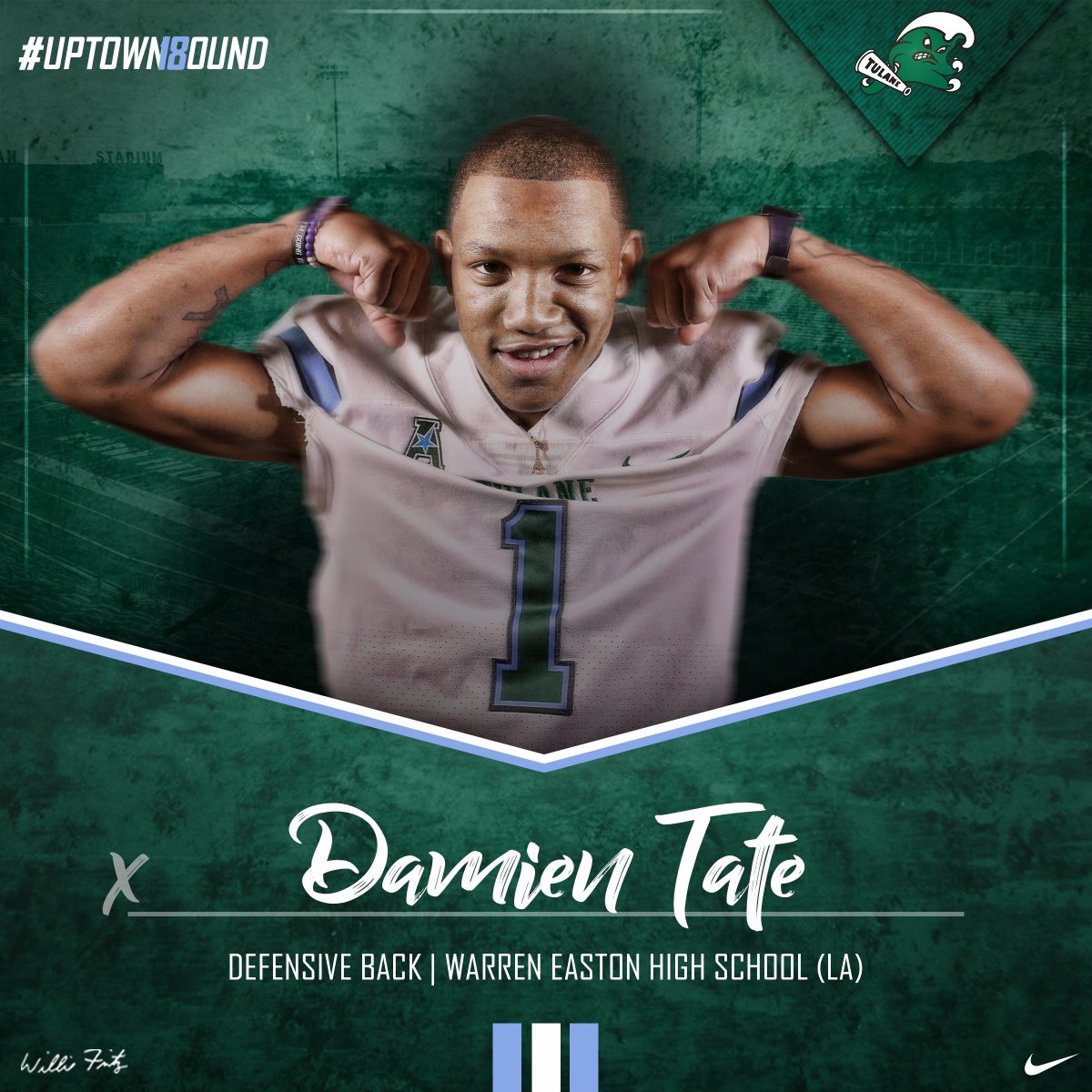 GreenWaveFB's tweet photo. Stud outta Warren Easton HS is all in with the Wave!!!!
Welcome Damien (@Tate1DaGreat)
#RollWave #UptownBound18 https://t.co/SYJSS2gKSF