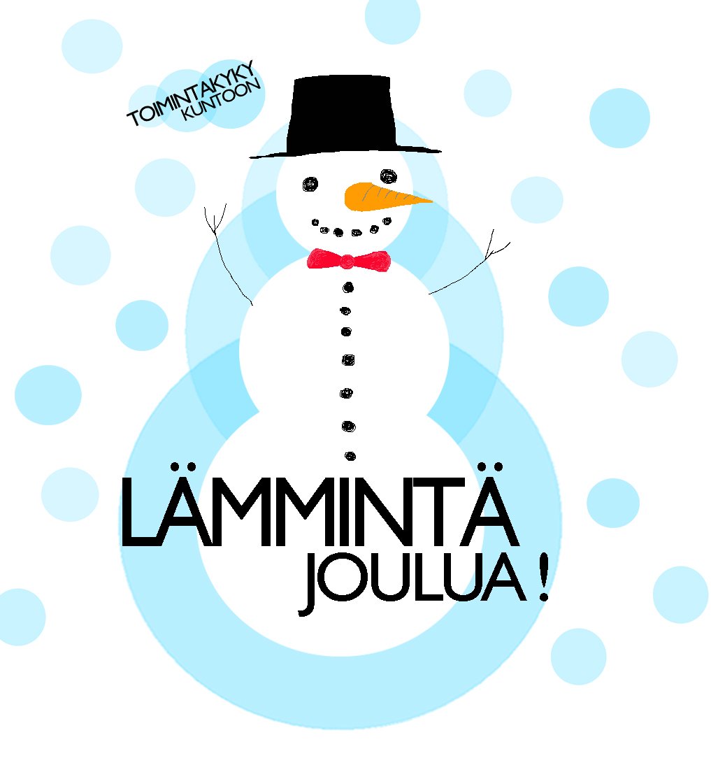 toimintakyky's tweet photo. Toimintakyky kuntoon -koordinaatiohanke toivottaa rauhalista joulua ja onnea uudelle vuodelle! 
#veikkaus #Suomi100 #työkyky #toimintakyky #yhteistyö https://t.co/EAiYtTpqqg