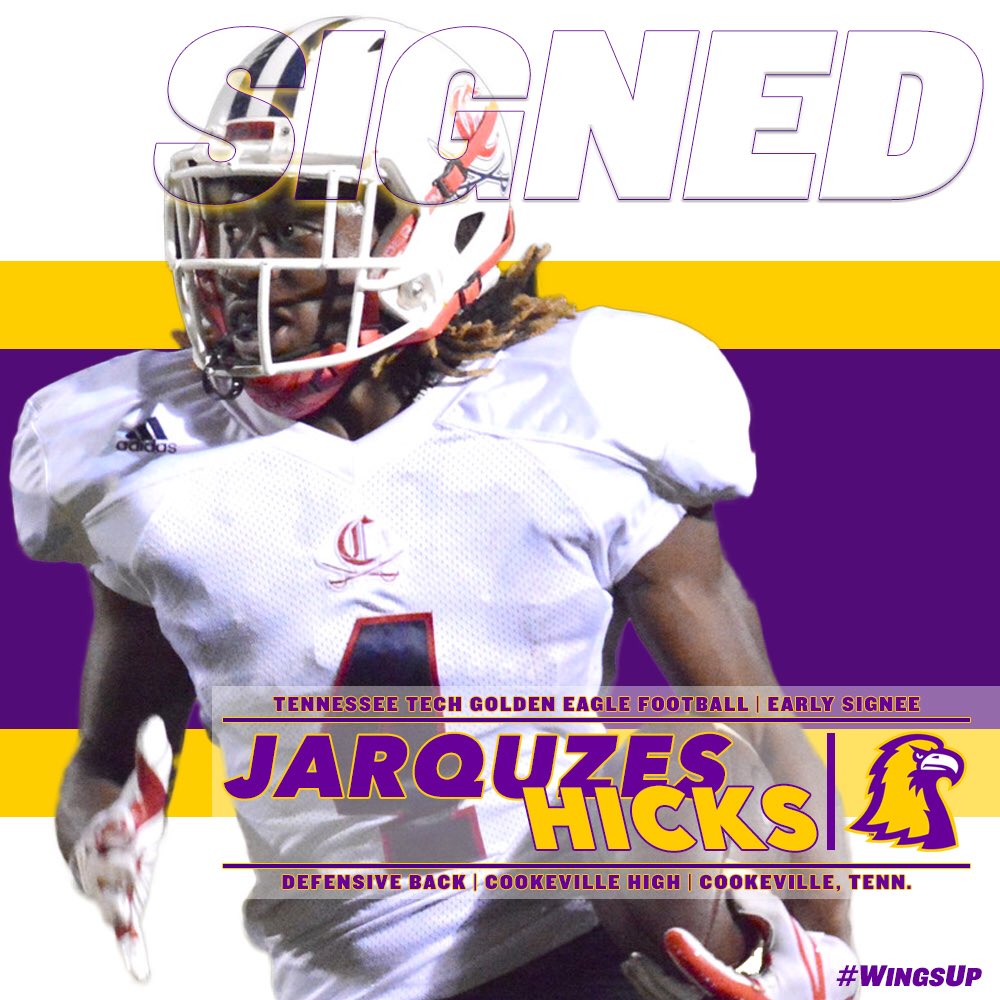 TNTechFootball's tweet photo. Welcome to the Golden Eagles, Jarquzes “Q” Hicks! #WingsUp #ChristmasCameEarly #DecemberSigningDay https://t.co/8F3gzOoMxE