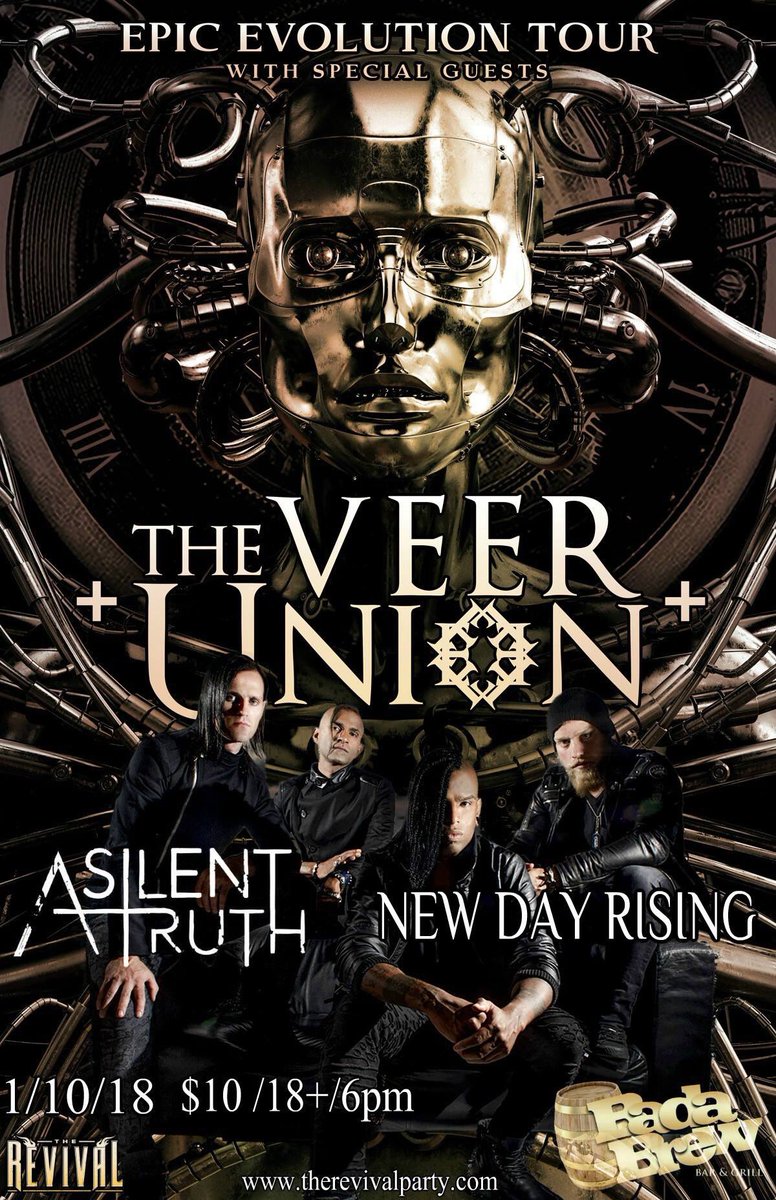 New Day Rising (@ndrisingband) on Twitter photo Janauary 10th we get the chance to play this pretty cool show with <a href="/TheVeerUnion/">The Veer Union</a> and <a href="/ASilentTruth/">A SILENT TRUTH</a> . Come on out to <a href="/BadaBrewShows/">Bada Brew</a> and catch a pretty cool show! #ndrfamily #staystrong Janauary 10th we get the chance to play this pretty cool show with <a href="/TheVeerUnion/">The Veer Union</a> and <a href="/ASilentTruth/">A SILENT TRUTH</a> . Come on out to <a href="/BadaBrewShows/">Bada Brew</a> and catch a pretty cool show! #ndrfamily #staystrong