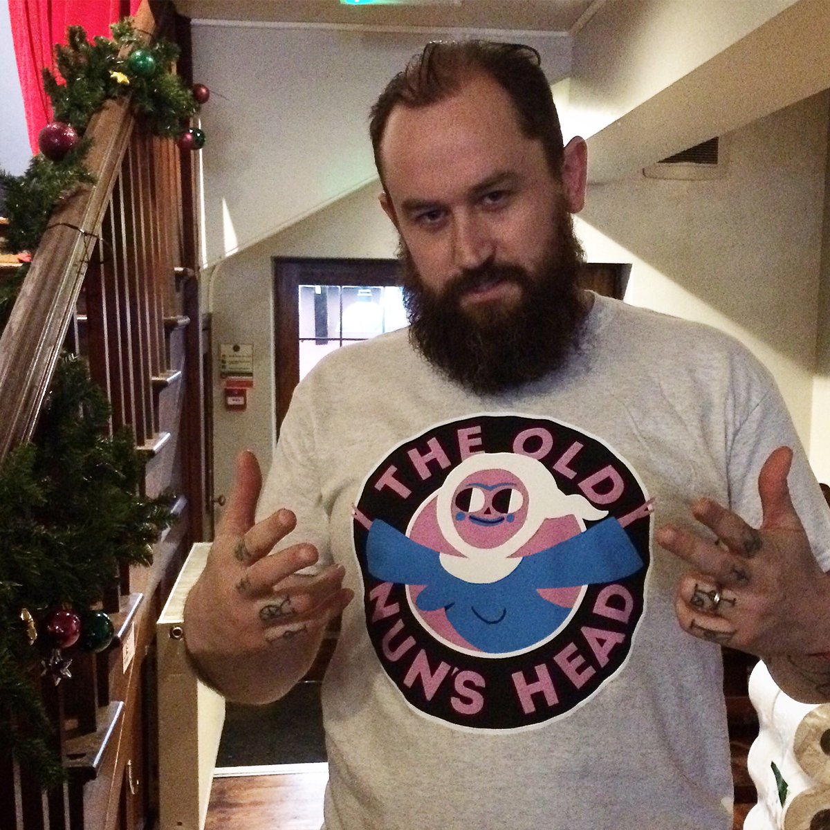 theoldnunshead's tweet photo. Still looking for Christmas present ideas?
We’ve got some awesome Old Nun’s T-shirts to delight your friends and family.
As worn by top model @burgerbeartom 
#merch #tshirts #nunhead #loveyourlocal #SE15 https://t.co/Vq57Hmg13M