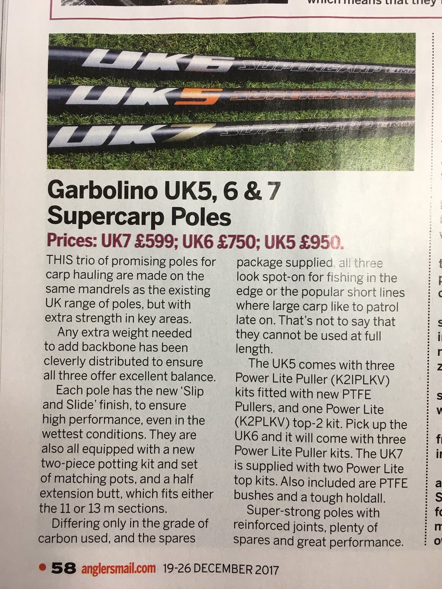 GarbolinoUK's tweet photo. Great to see the Garbolino UK5-7 Supercarp poles voted amongst Best Gear of the Year in Anglers Mail this week!#Garbolino @AnglersMail https://t.co/78LUAxMVJn
