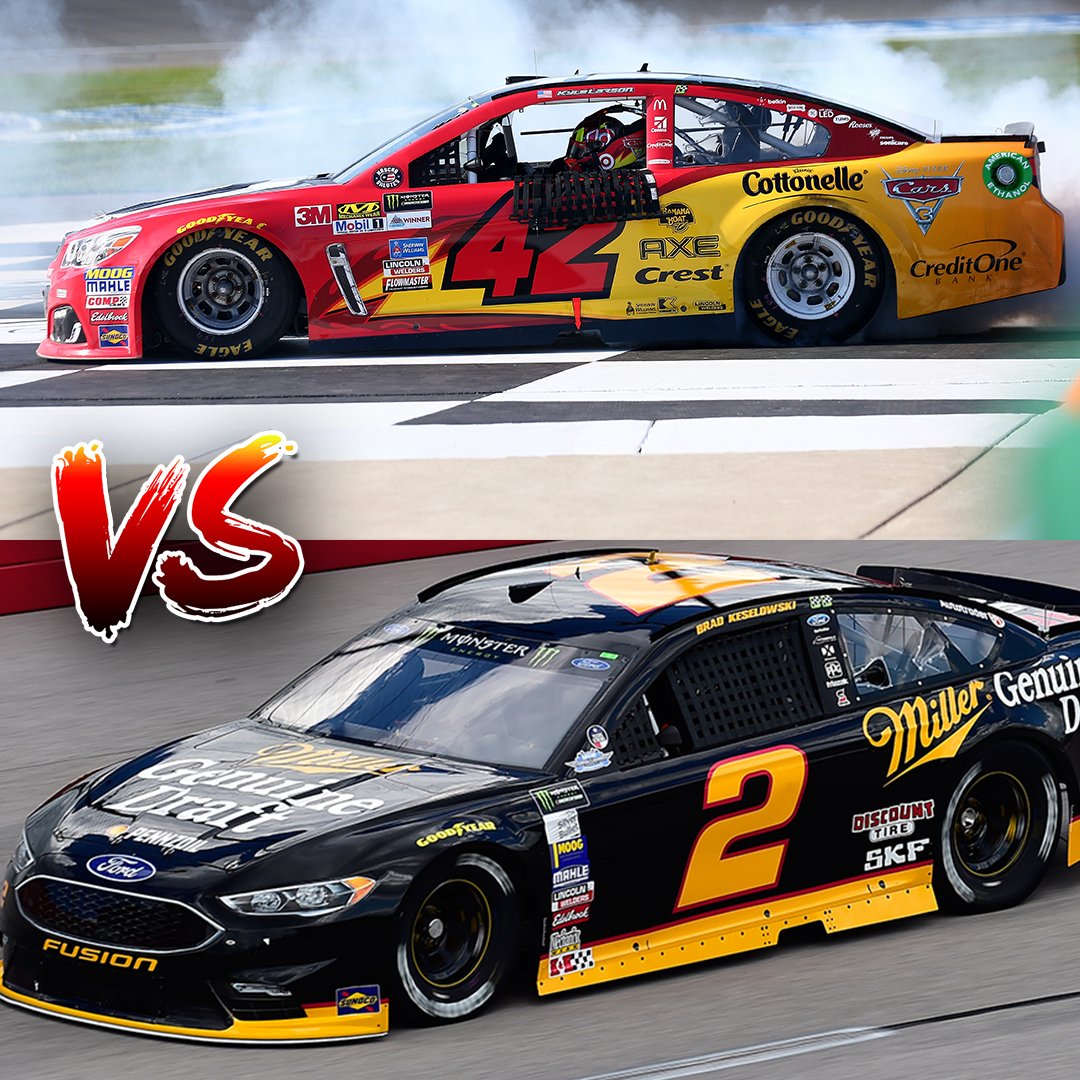 NASCARonNBC's tweet image. The next quarterfinal matchup of the Best @NASCAR paint schemes of 2017 tourney pits @KyleLarsonRacin against Brad @keselowski! 

RETWEET for Larson's "Cars 3" scheme from @MISpeedway, and LIKE for Brad's Rusty Wallace throwback from @TooToughToTame!