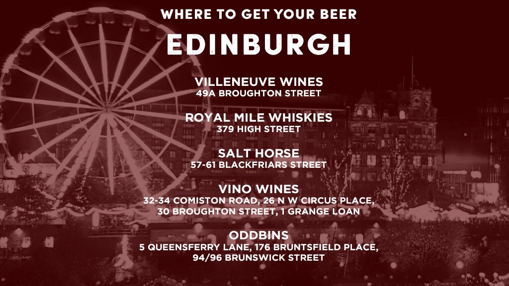More Edinburgh places! Including <a href="/SaltHorseBeer/">Salt Horse Beer</a>, @RoyalMileWhiskies, <a href="/vinobroughtonst/">Vino Broughton</a>, <a href="/vinostockbridge/">Vino Stockbridge</a>, <a href="/vinowaverley/">Vino at the Arches</a>, @OddbinsBruntsfield, <a href="/OddbinsQstreet/">Oddbins Queensferry</a>, and <a href="/OddbinsElmRow/">Oddbins Elm Row</a>