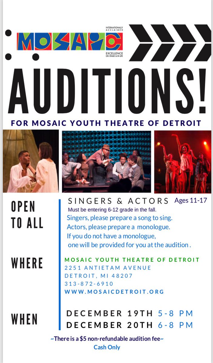 mosaicdetroit's tweet photo. Auditions continue today! We hope to see you between 6-8pm! Calling all #actors & #singers #opencallauditions https://t.co/uYzqjwXHBu