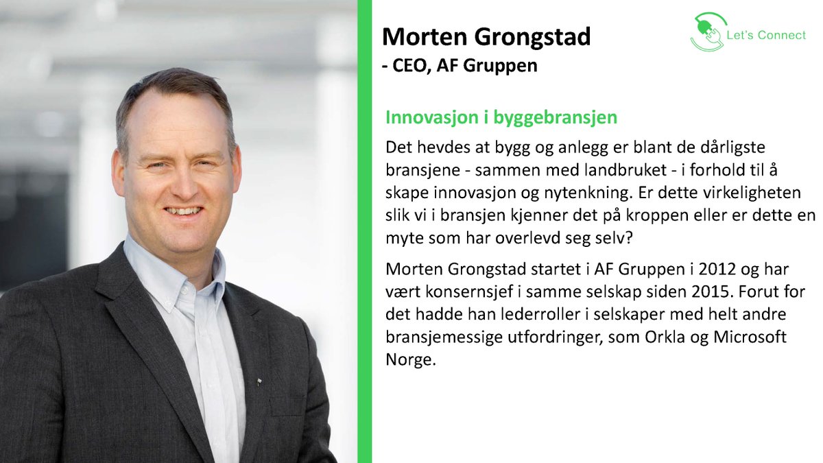 energieffektiv's tweet photo. Er innovasjon og nytenkning ord som kjennetegner bygg- og anleggsbransjen? 👷♀️👷♂️💡 Vi er spente på hva Morten Grongstad, konsernsjef i @AFGruppen_ASA , har å si om dette på Let’s Connect. Kommer du? https://t.co/HM1SsaSbfN #LifeIsOn #buildings #AFgruppen https://t.co/yQ5DzJn8CZ