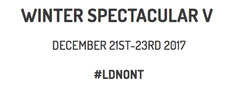 THIS THURSDAY!
Winter Spectacular V Thursday Dec 21 @ FCG | Goodsport | N+1 
Gabie Nestor
 Scott Brunelle
 Slurry
 Strange Ways
 Chastity
Follow <a href="/LDNspectacular/">Winter Spectacular</a> for more info!