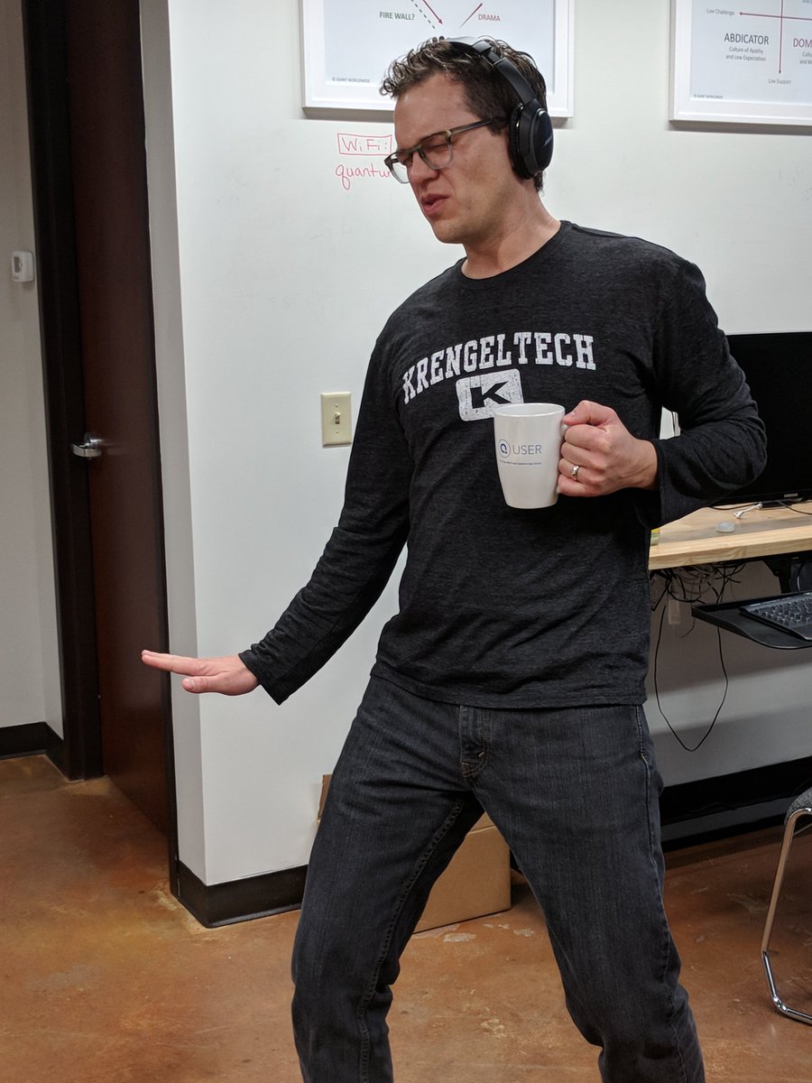 Thanks <a href="/quserug/">QUSER user group</a> for having me speak on #git and #nodejs yesterday! 

 Here's a pic of me using your mug, dribbling an imaginary basketball, and listening to my fav Christmas song; and flexing my earlobes.

krengel.tech/relientk_celeb…

Thanks @HelpSystemsMN for hosting!
#ibmi #ibmioss