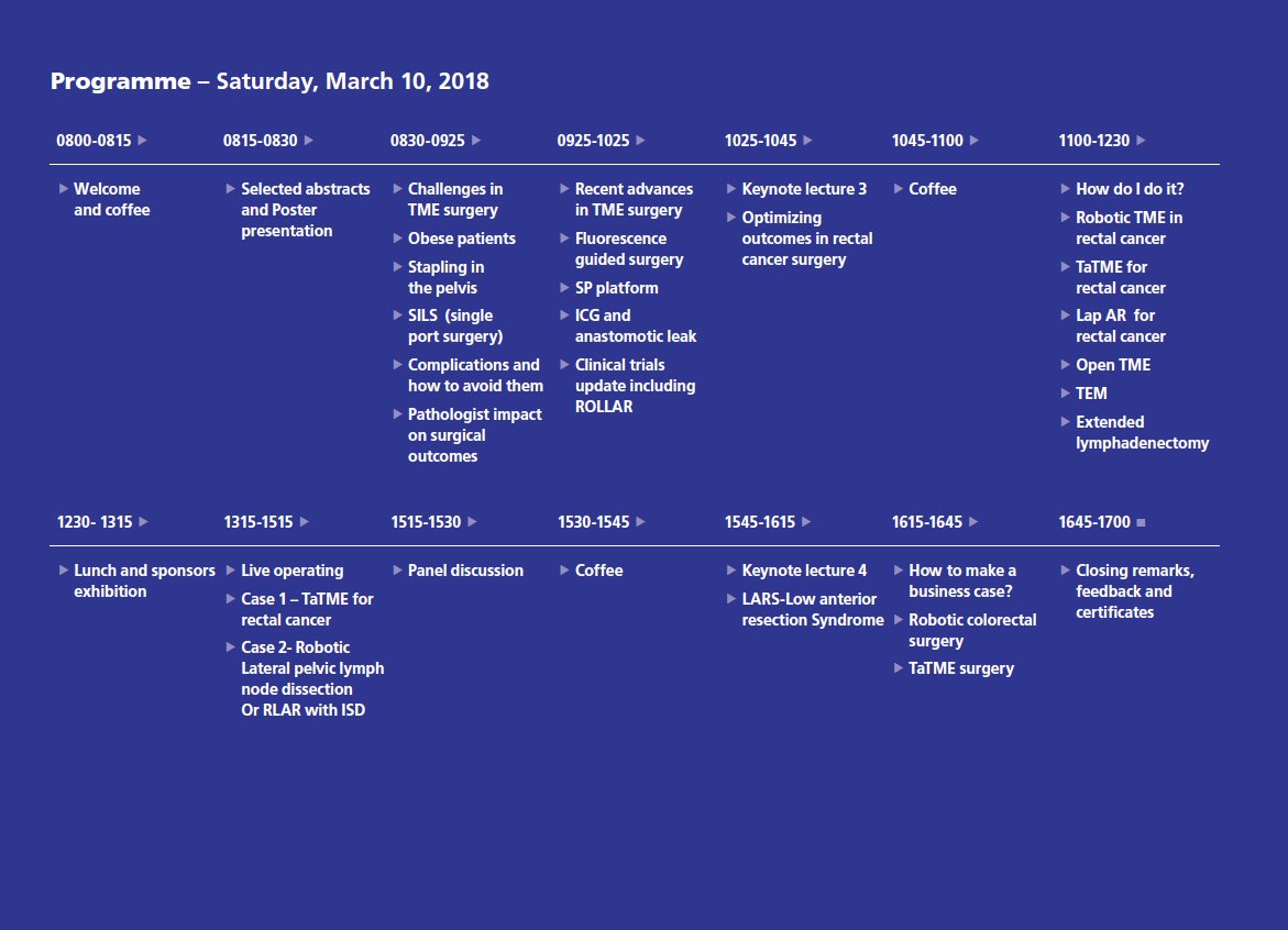 4thTME18's tweet photo. Programme and Registration - the 4th Portsmouth TME Symposium @4thTME18 @QAHospitalNews #colorectalsurgery #TME #VIMARS #roboticsurgery #taTME https://t.co/Ty8W0XIpFW
