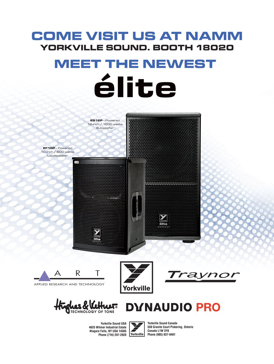 YorkvilleSound's tweet photo. Will you be at the @NAMMShow? Make sure you visit us at Booth #18020!! #namm2018 #thenammshow #meetthenewelite #ARTproaudio #hughesandkettner #dynaudio #Traynoramps https://t.co/BkIeo5oy7z