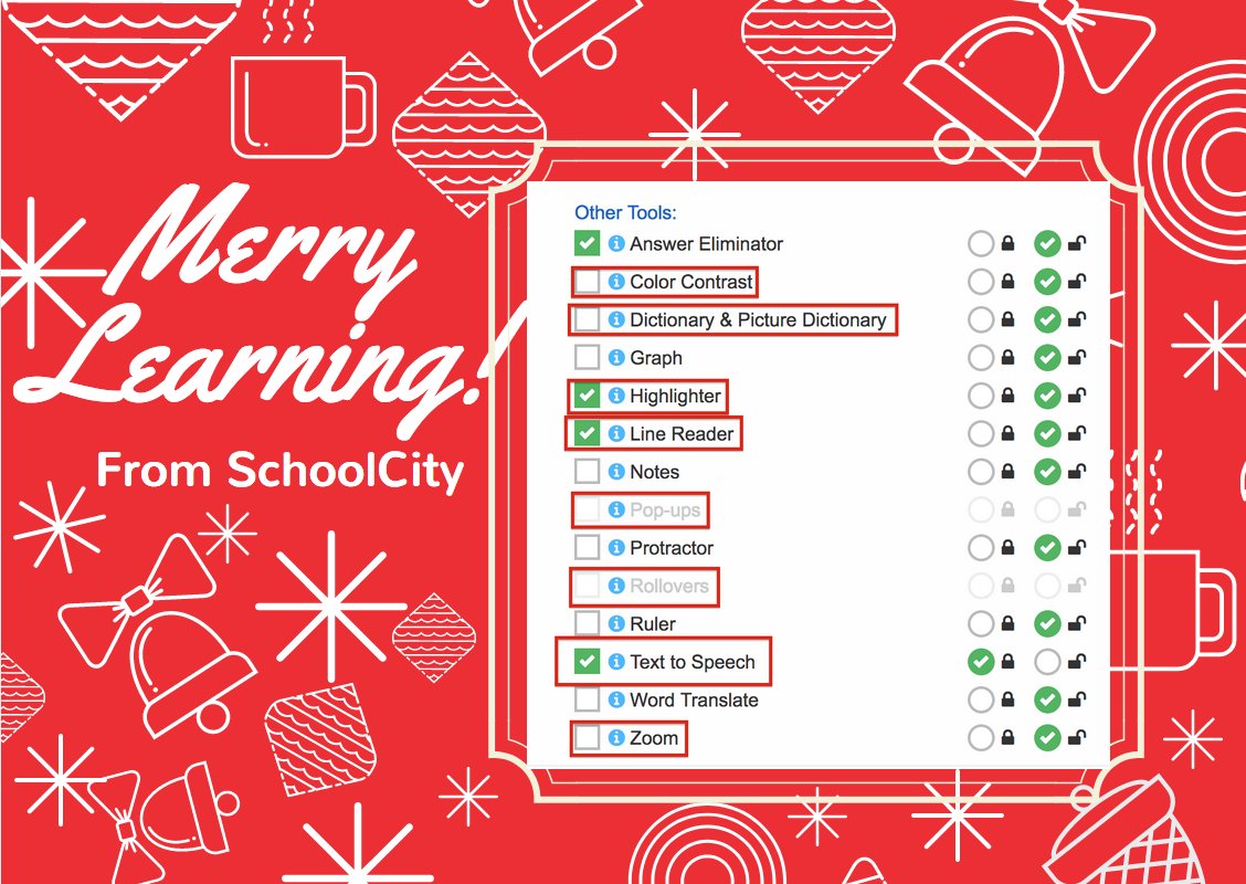 schoolcity's tweet photo. 'Tis the season to check the semester learning! Help all your students succeed with embedded #accessibility features to make learning simple! You asked & we created them! Want to learn more? #MerryLearning! https://t.co/OscWA7q0J7