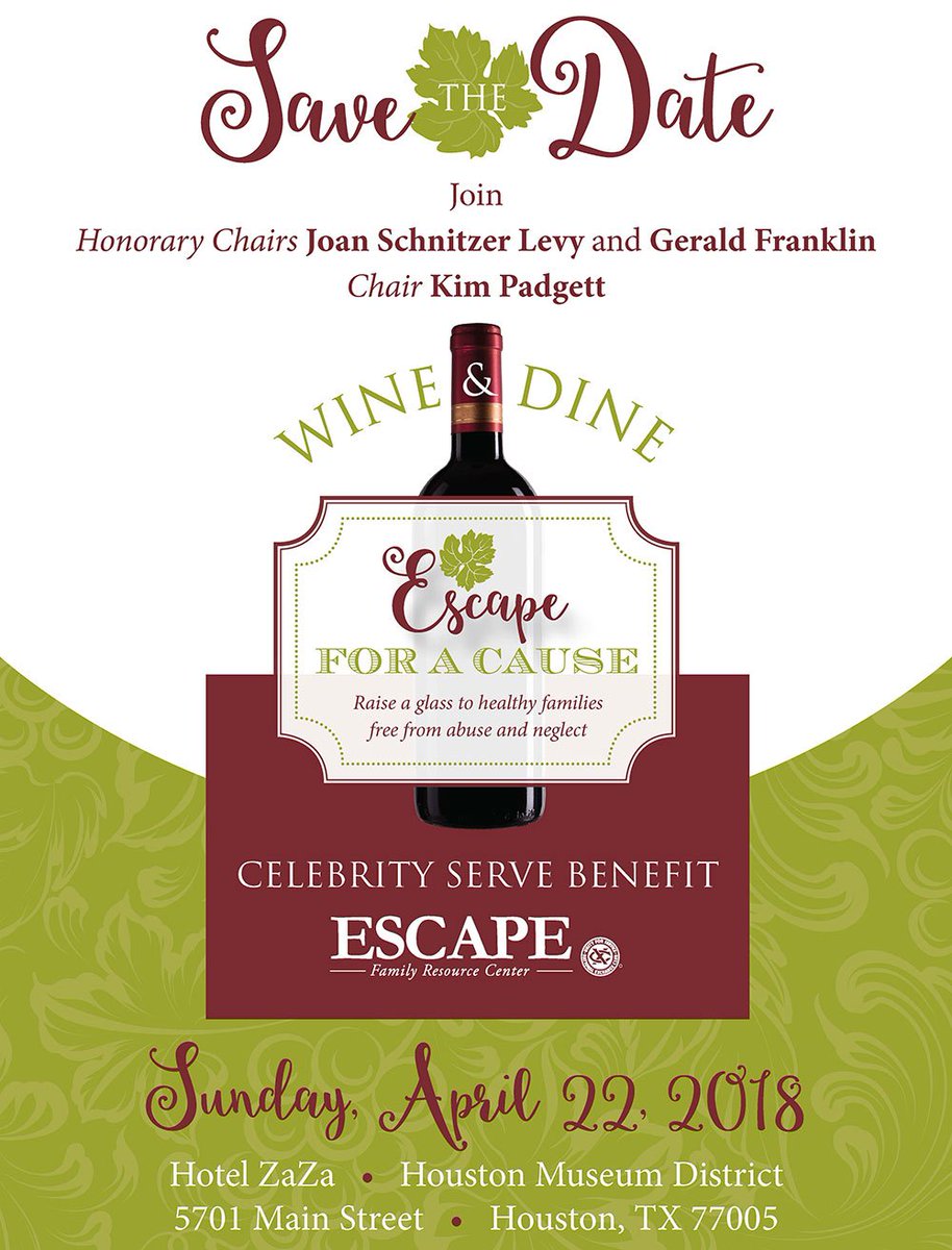 escapefrc's tweet image. Save the Date: The 37th Annual Celebrity Serve Benefit is set for April 22 at Hotel ZaZa. For more information, please call 713-942-9500.