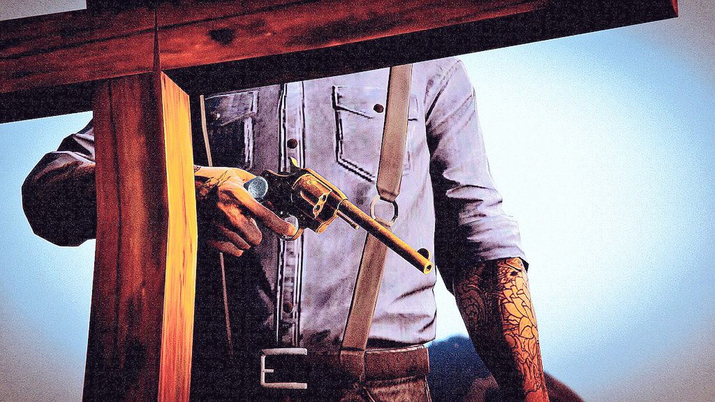 mediumet's tweet photo. "Hey dad, i brought you something..
your gun, I still have it" ๐ต๐ซ๐
#RDR2
#DoubleActionrevolver
#Gtaonline #GTASnapmatic https://t.co/UVND7qhhNZ