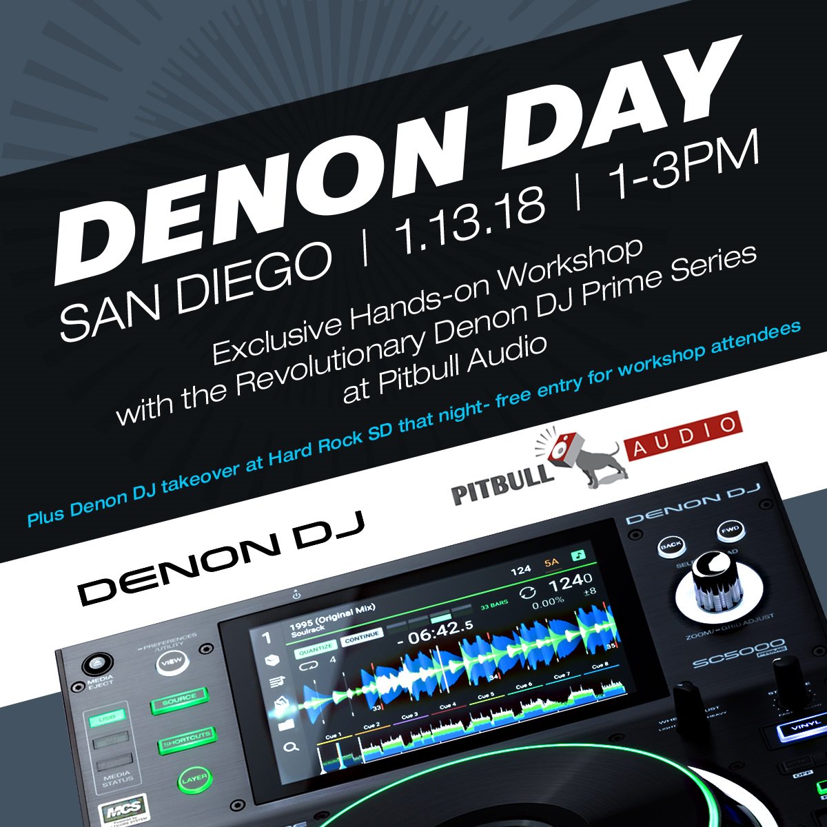 Changing_Stage's tweet photo. DJs and those interested in DJ Cool stuff come on out to Pitbull Audio in San Diego on 1.13.18 for Denon Hands-On Workshop. EnterTalk Radio will be out broadcasting so join us for some groovin fun!
#Denon #DJ #Turntabel #DenonDJ DJWorkshop https://t.co/AdAabd27o7