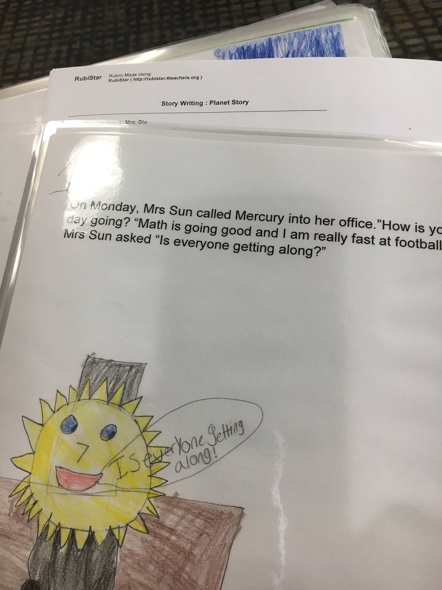 TeachDix's tweet photo. Grading some pretty creative books with the planets as fictional characters based on their characteristics...5th graders rock #TigerPride271 #sciencecreativity https://t.co/itxtRafLxa