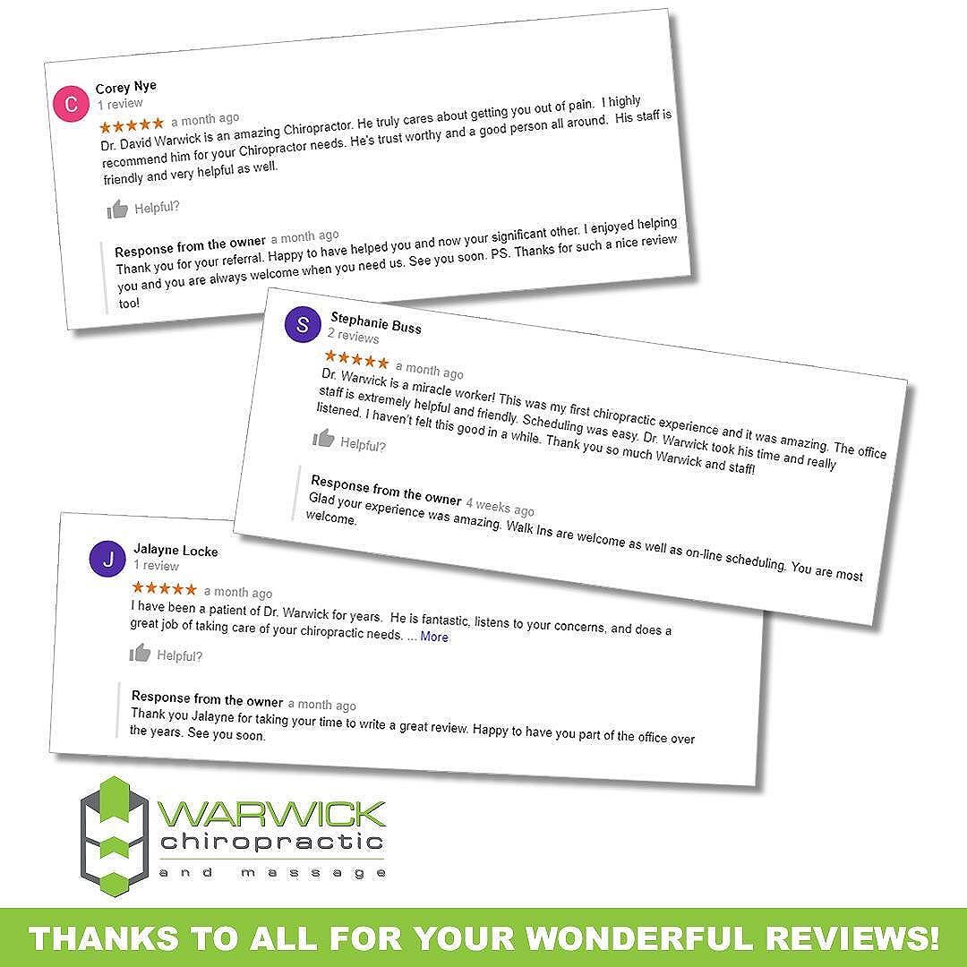 drdavidwarwick's tweet photo. Reviews help us but they are vital for new patients too. Thank you to all who take the time to review. #warwichchiropractic #warwickchiropractic&massage #laceychiropractor #laceychiropractor #backpaindoctor #backpain #neckpain #neckpain #sciatica #sciaticpain #headaches #lacey https://t.co/zpsdVIzLR6