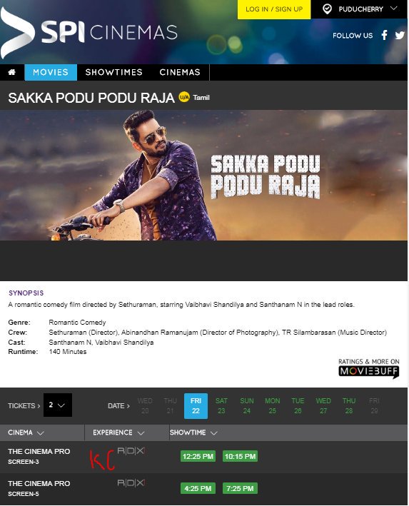 BloodsSanthanam's tweet photo. #SakkapodupodurajaFromDec22  #SPPRFromDec22 @sathyam_cinemas from Puducherry District Booking Started #Sakkapodupoduraja 😉 @rajnarayanan11 @skycinemas @SanjanaSingh_ https://t.co/ejf2mm9oCf