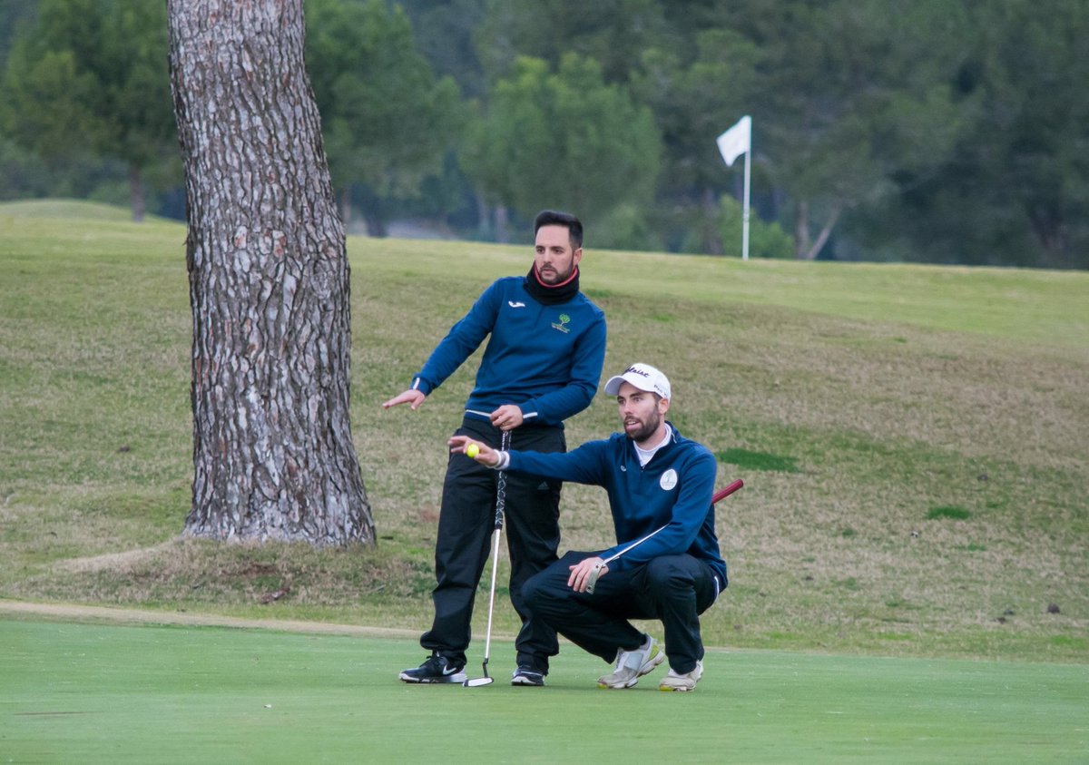 GolfPhotograph's tweet photo. INVINCIBLE ! Nico Loprete &amp; Joan Gonzalez Camarero-Nuñez discussing their last putt, which would lead them to win the Campeonato de Baleares Dobles de Profesionales for the 4th time in a row! https://t.co/szLNpFZfkD