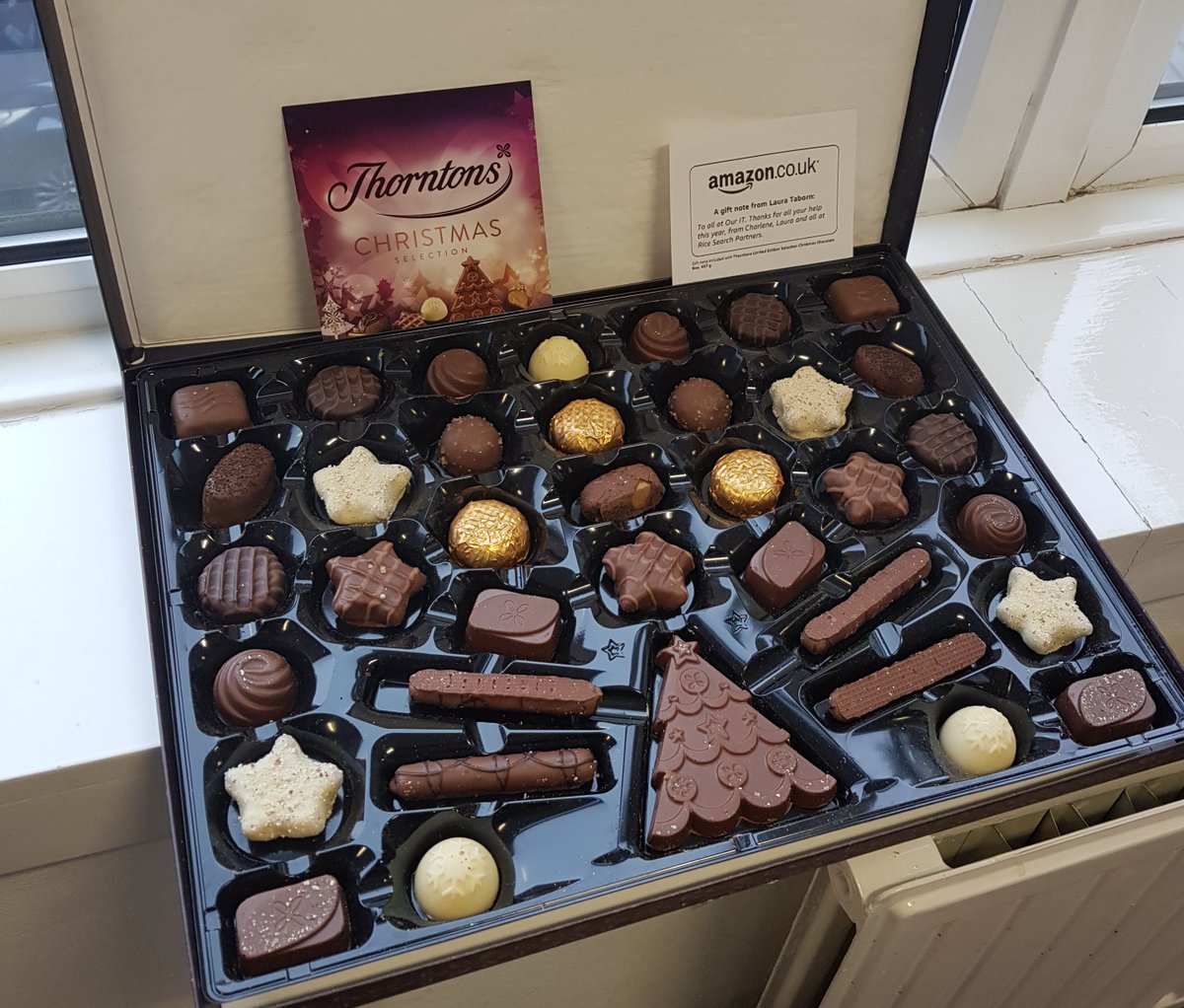 A BIG THANK YOU to our clients Rice Search Partners for sending us these wonderful <a href="/thorntonschocs/">Thorntons</a> and for your kind words.  Most of them will probably be gone by the time we finish writing this Tweet!  #Merrychristmas #Chocolates