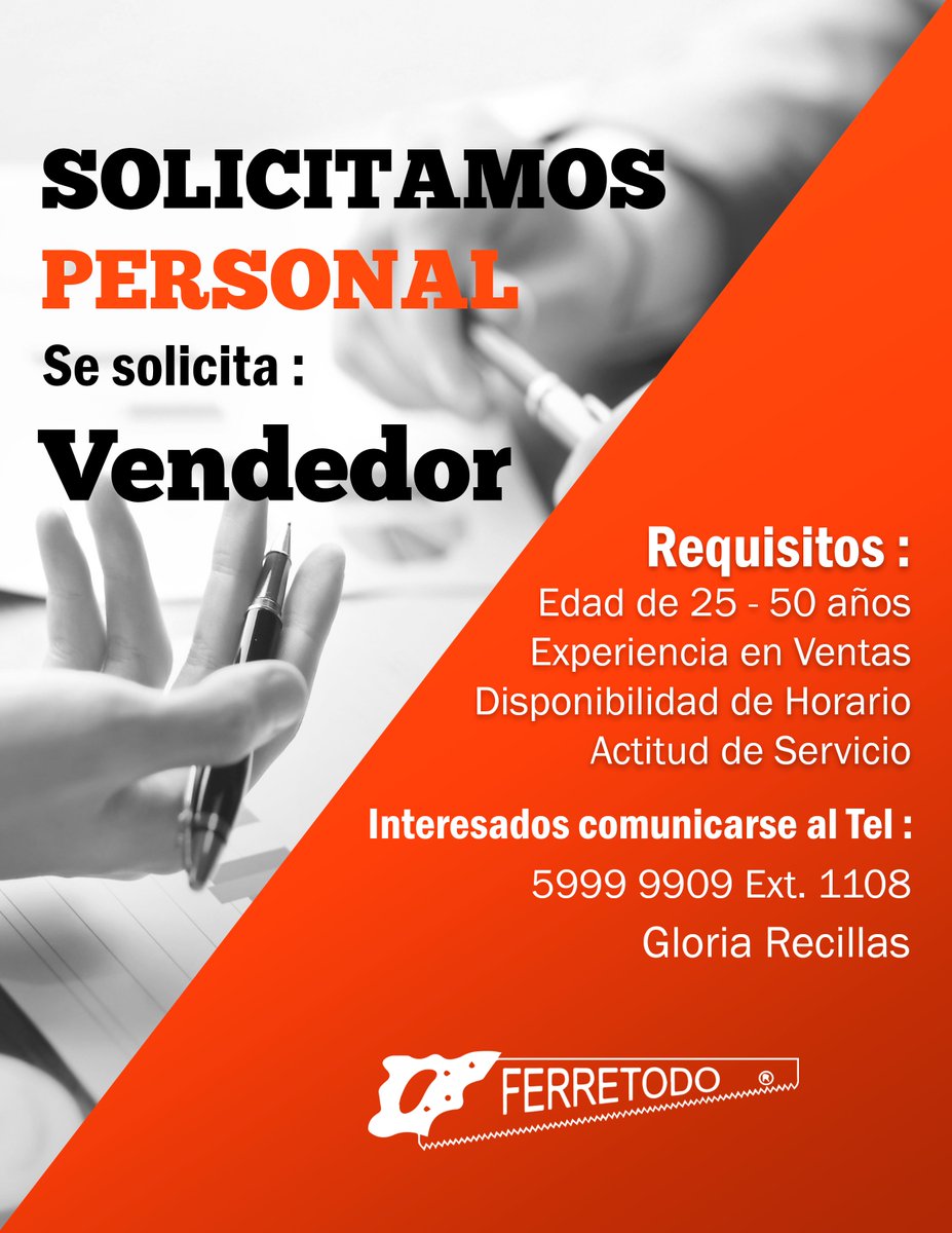 FerretodoMex's tweet photo. Estamos contratando  ven y se parte de la familia Ferretodo
Tel: 59 99 99 09
#buscoempleo  #trabajo  #TrabajoSiHay https://t.co/ETVWb79HHf