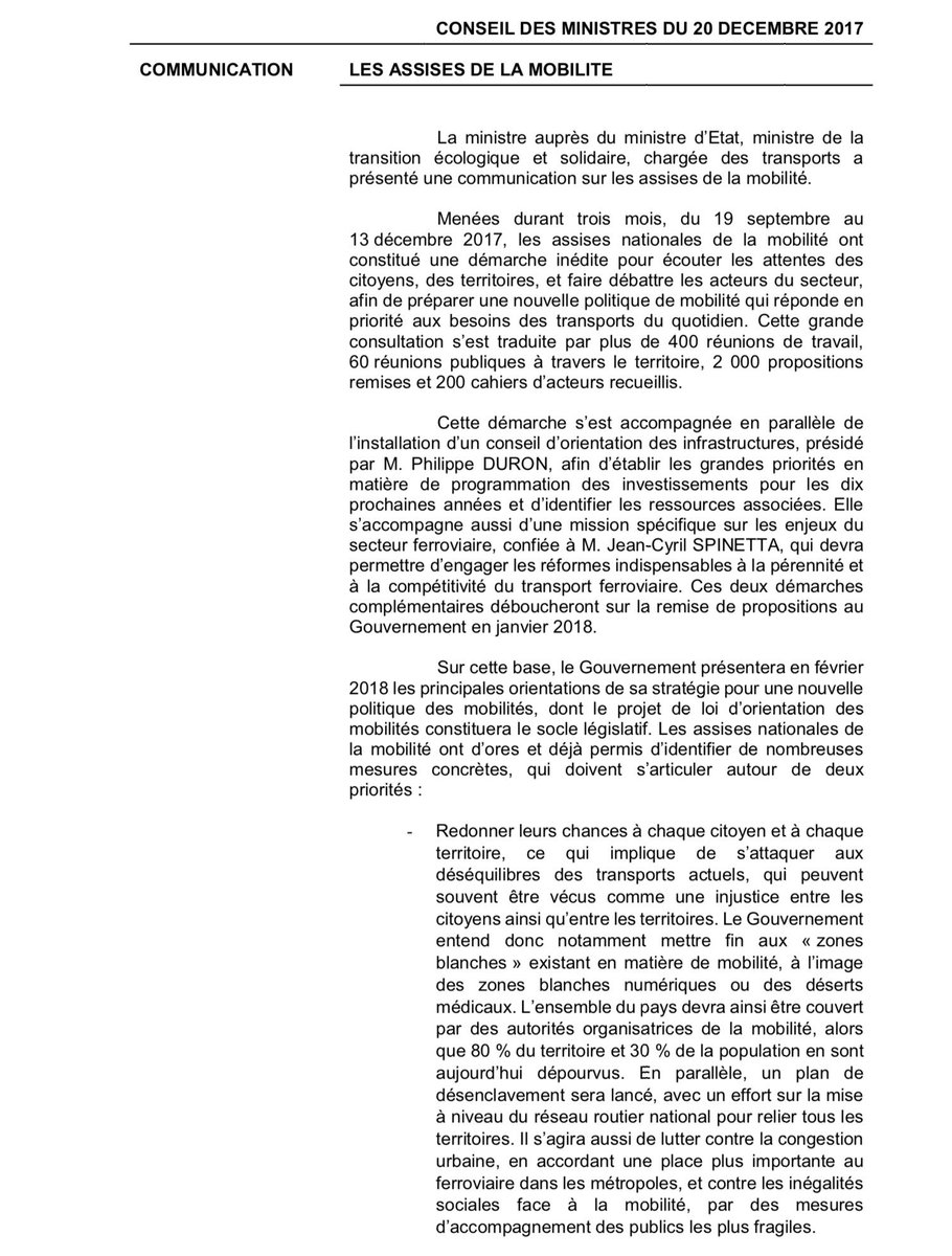 Elisabeth_Borne's tweet photo. [#Communiqué] J’ai présenté ce matin en Conseil des ministres les conclusions des #AssisesMobilité. Rendez-vous en février pour la présentation de notre stratégie pour une nouvelle politique de #mobilité !  #transports https://t.co/GTo51os7kE