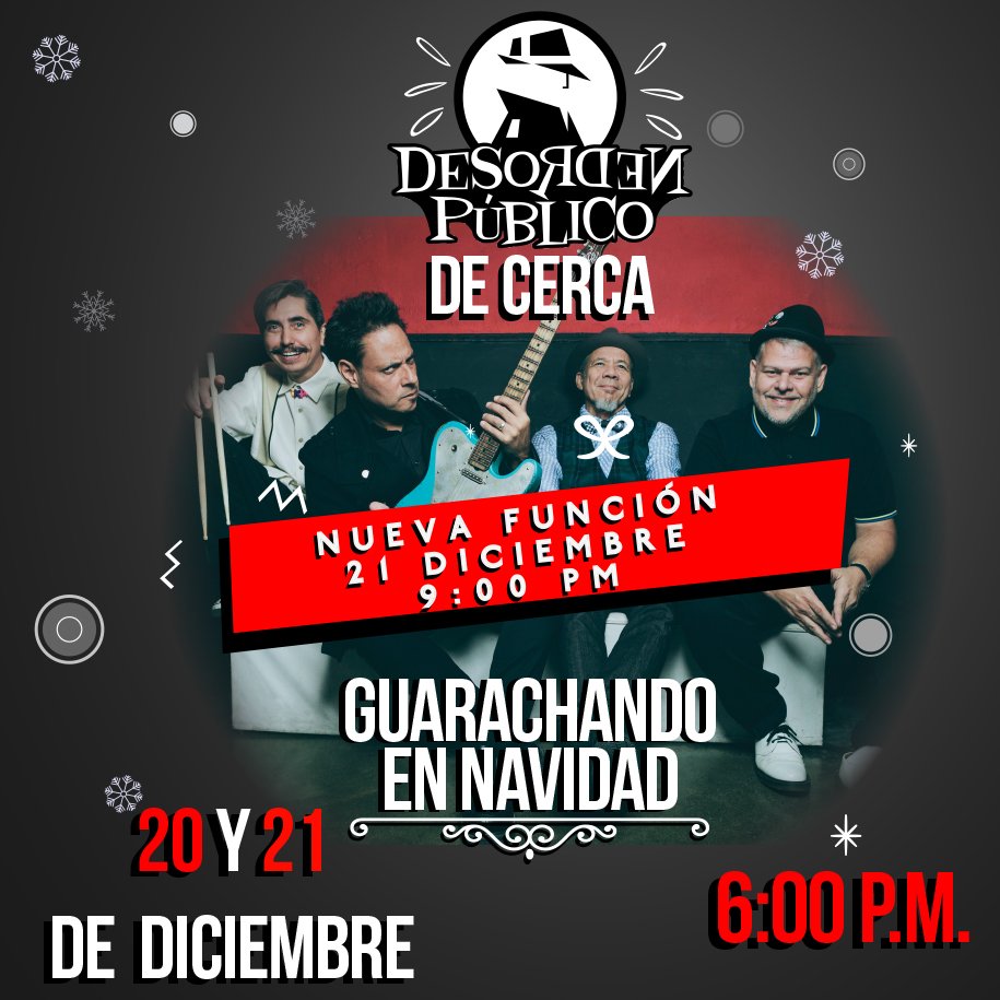 Hoy se estará presentando la banda de SKA <a href="/DesordenPublico/">Desorden Público</a> después de su gran gira Internacional - Concierto "Guarachando en navidad" y también mañana jueves en el @CculturalBOD 6 pm