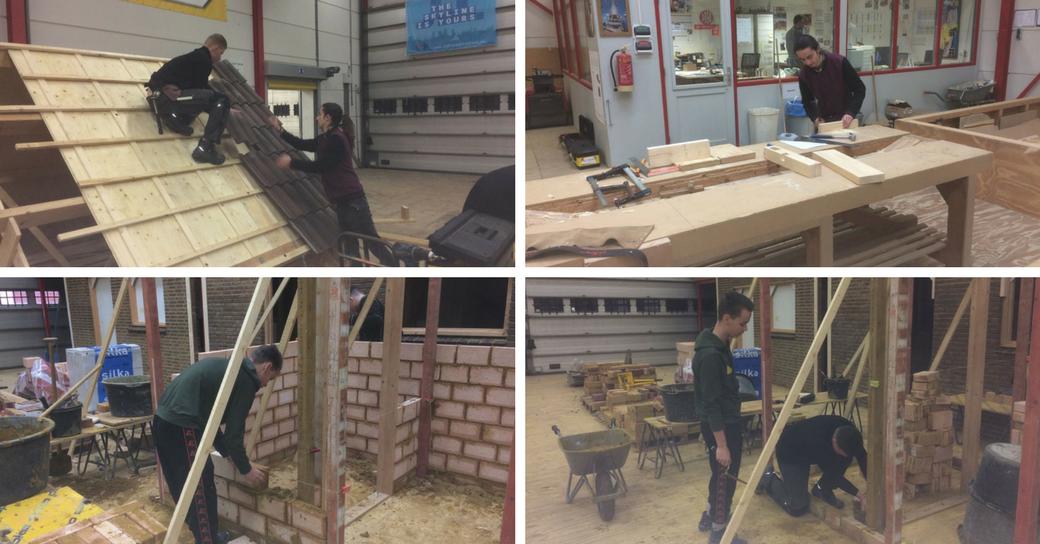 Twee leerlingen van de Sonnewijzer,  school voor speciaal onderwijs in Oss,  liepen een dag mee in onze werkplaats. Zij waren enthousiast bezig en kregen zo een goede indruk van de vakken metselen en timmeren. Mooie toekomst in de bouw!