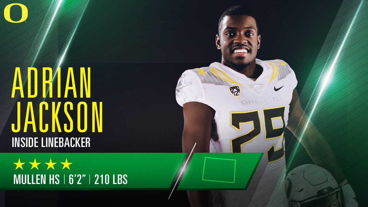 oregonfootball's tweet photo. Ducks land the top-ranked recruit out of the state of Colorado. Welcome linebacker @AdrianJackson29 to the Duck family! #GoDucks #brOtherhood18 https://t.co/HUmiwTl2zW