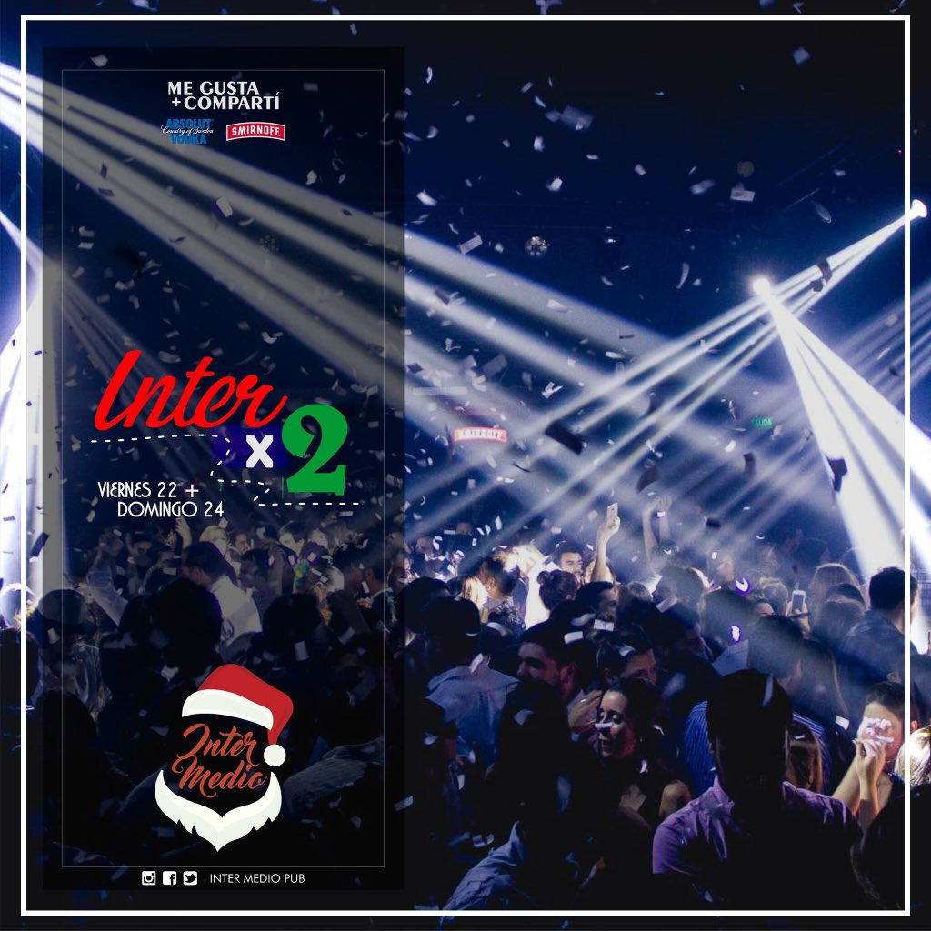 Intermediopub's tweet photo. INTER X 2  Viernes 22 + Domingo 24

Sabemos que hace calor, por eso este viernes te proponemos una de las fiestas más divertidas, un avant-premier del verano 2018 que tenemos preparado!! 

Y el domingo como cada año recibimos a Papá Noel en casa

#InterNoFalla #LaExcusaPerfecta https://t.co/nddTw9K3rI