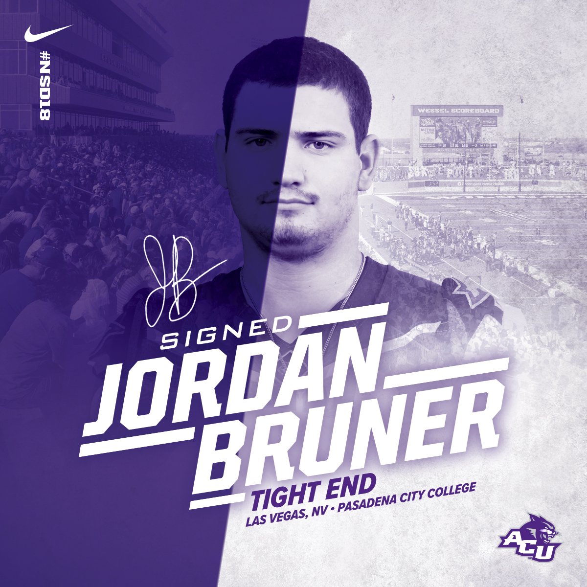 ACUFootball's tweet photo. Kicking off signing day we have Jordan Bruner out of Las Vegas, NV. Welcome to ACU! #GoWildcats https://t.co/ptxAn9vR52