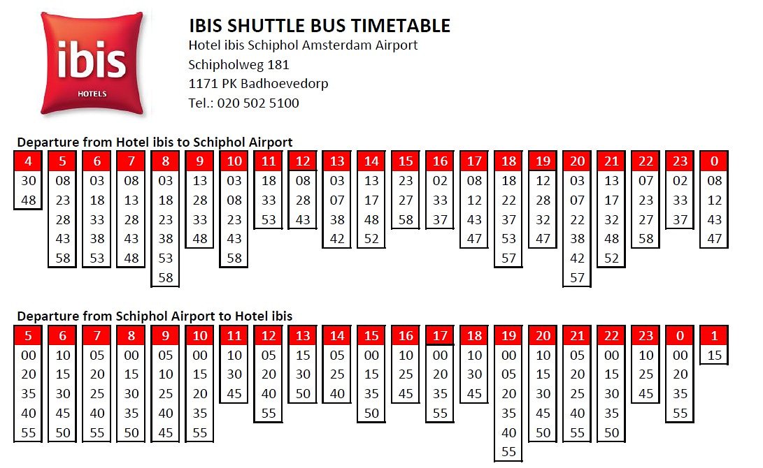 As from tomorrow, 21st of December, this is our new airport shuttle schedule