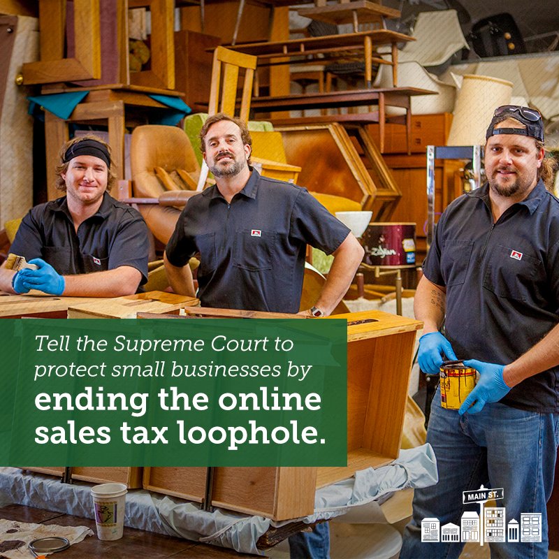 StandWithMainSt's tweet image. We believe e-Fairness—the idea that all #retailers should follow the same rules regardless of whether they sell online or on #MainStreet—would fix the broken #tax system. Tell the Supreme Court to take action NOW to end the online sales tax loophole! bit.ly/2CmQWhh