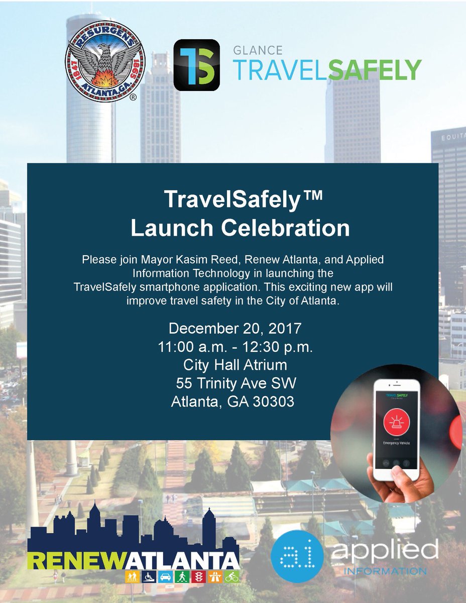 ATLResilience's tweet photo. Safe + Efficicient #Mobility is critical to @CityofAtlanta’s #resilience. @TravelSafelyApp uses smart tech to alert users of dangerous road conditions, traffic light changes, emergency vehicles, bicyclists + even pedestrians. 

Thanks to @GADeptofTrans, @RenewATL2015, @ATL_AIM https://t.co/A9FSbZLPVu