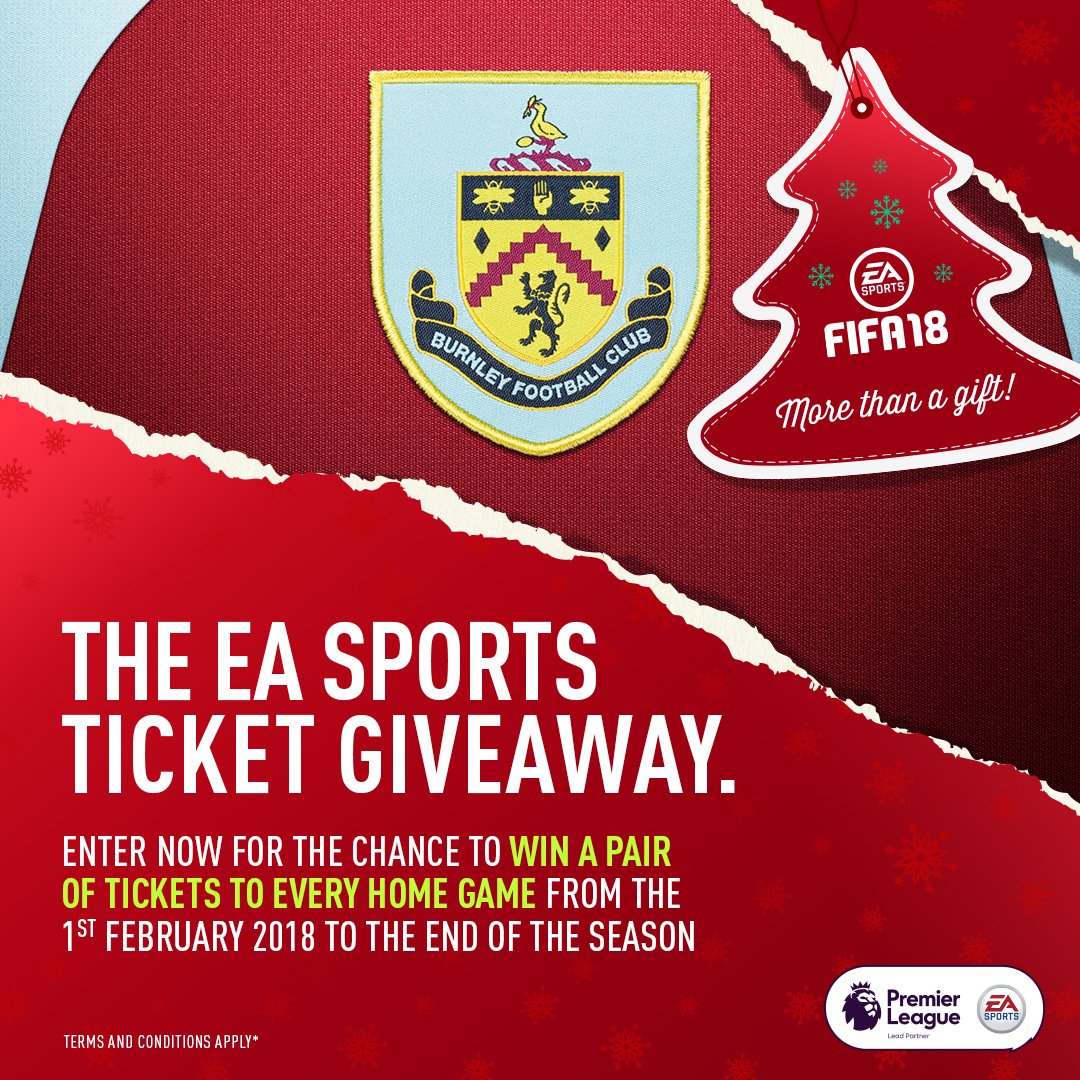 Burnley FC (@burnleyofficial) on Twitter photo WIN | Retweet for a chance to win a pair of tickets for every <a href="/premierleague/">Premier League</a> home game this season courtesy of @EASPORTSFIFA #FIFA18 Prize starts 1st Feb 2018. T&C’s apply. WIN | Retweet for a chance to win a pair of tickets for every <a href="/premierleague/">Premier League</a> home game this season courtesy of @EASPORTSFIFA #FIFA18 Prize starts 1st Feb 2018. T&C’s apply.