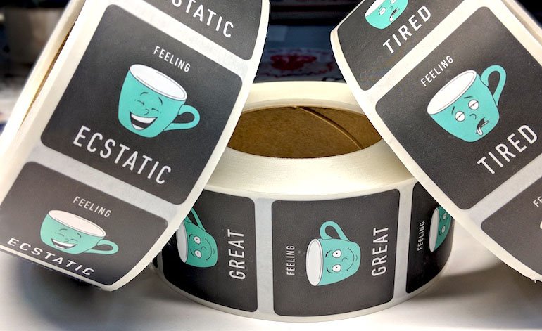 stickergiant's tweet image. How are you feeling? Little Collins NYC is expressing lots of emotions for their patrons with custom #mattelabels as they fill up on a #coffee and good food at their cafe goo.gl/EnuL9o
