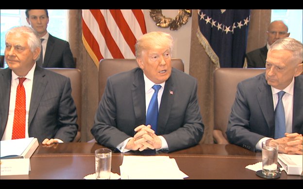 markknoller's tweet image. Pres Trump invites @SecretaryCarson to say a prayer at start of Cabinet meeting. Tells press pool: “You can stay if you want because you need it more than we do.”
