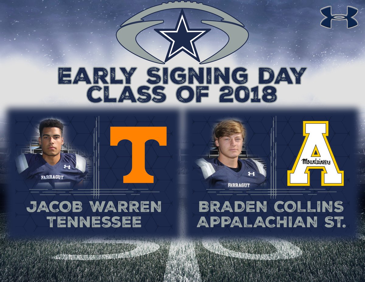 FarragutFB's tweet photo. Congrats to Jacob Warren and Braden Collins for deciding on their future schools for the next four years. https://t.co/W7bopTKFYv
