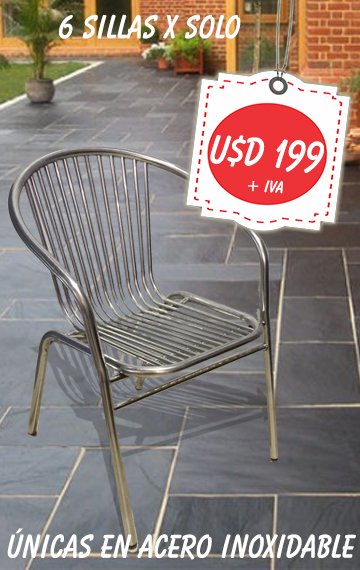 Prontometal's tweet photo. Oferta imperdible!!! SET DE 6 SILLAS ÚNICAS EN ACERO INOXIDABLE. Ideales para esta época, #restaurantes, #jardines #decks #bares #exteriores.
Muy resistentes,ergonómicas, apilables con regatones.
Ver todas las ofertas aquí ►►►https://t.co/ErBw6utiyw https://t.co/OCUBjVjHcs