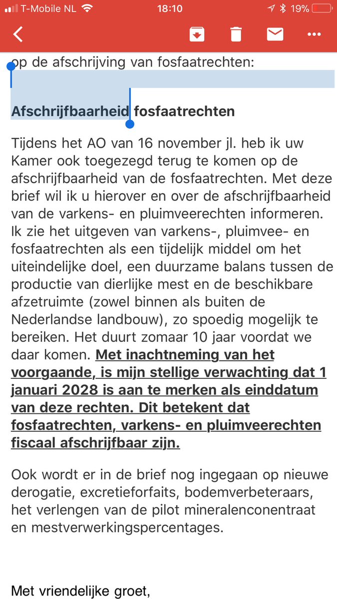 VLBagro's tweet photo. Investering in #fosfaatrechten afschrijfbaar. 
Vreugde bij de VLB
Onderstaand de passage uit de brief van @ministerielnv: https://t.co/ALzQWDea60