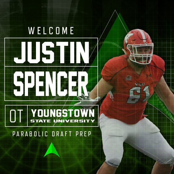 GoParabolic's tweet photo. Check out @YoungstownStFB 4-year starter &amp; @ValleyFootball 1st Team section Justin Spencer @j_spencer61, the newest member of the #GoParabolic NFL Draft Prep Team. We look forward to helping you gain next level status! #NFL #NFLDraftPrep #CombineTraining #JerseyStrong #GoGuins https://t.co/OhuNqr1MLl