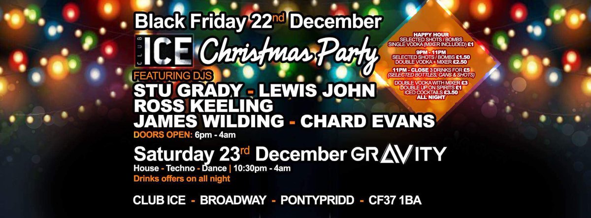 RossiFect's tweet photo. This Friday #BlackFriday @ClubIcePonty Christmas party! #ClubIcePonty #BigTunes #LateLicense https://t.co/sDqLm2WQJd