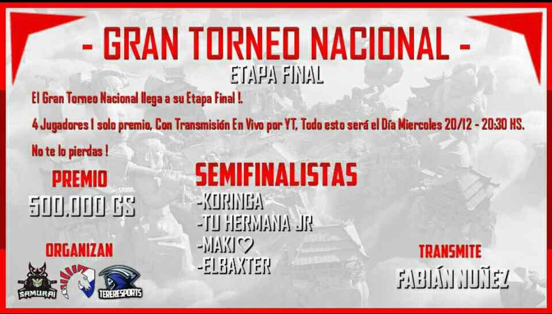 Hoy será transmitido la semifinal y final del torneo individual Nacional, Organizado y transmitido por @fabiani9509 con 90 dólares para el ganador, Al todo o nada. 20:30 hs 🇵🇾
📺 m.youtube.com/channel/UCQoOa… Atentos a su canal que vienen grandes cosas😍